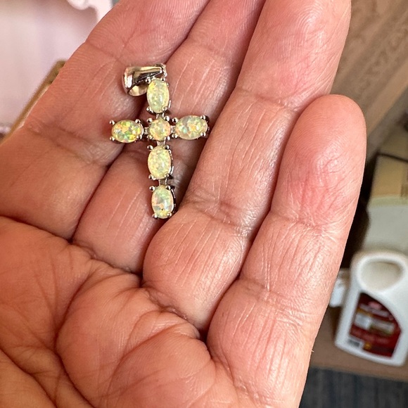 Jewelry - Elegant Silver Opal Cross Pendant